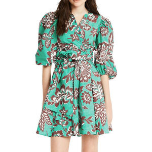 CLAUDIE PIERLOT Raymondeter Floral Mini Dress In Divers Sz 36/US 4 Belted Green
